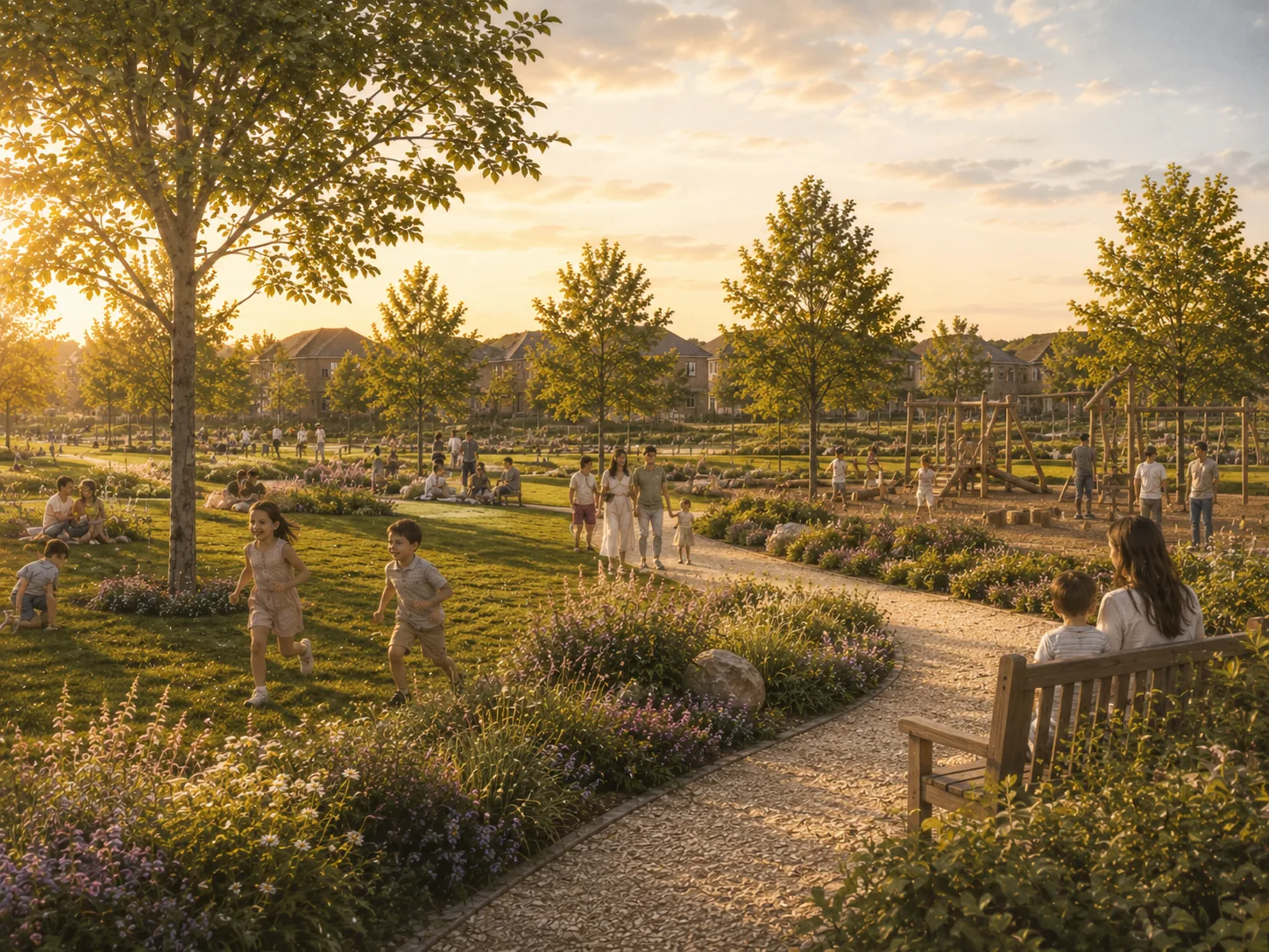 Illustrative image of families using the Boyd Park public garden